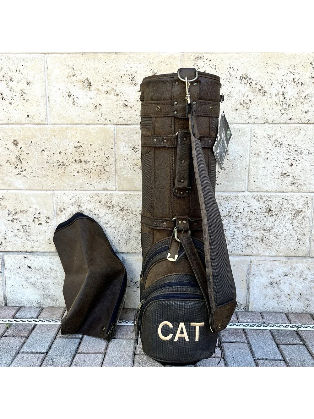 RM CAT Cart 2 Tone Brown 6-Way Golf Cart Bag with Rain Cover Good - Picture 1 of 11